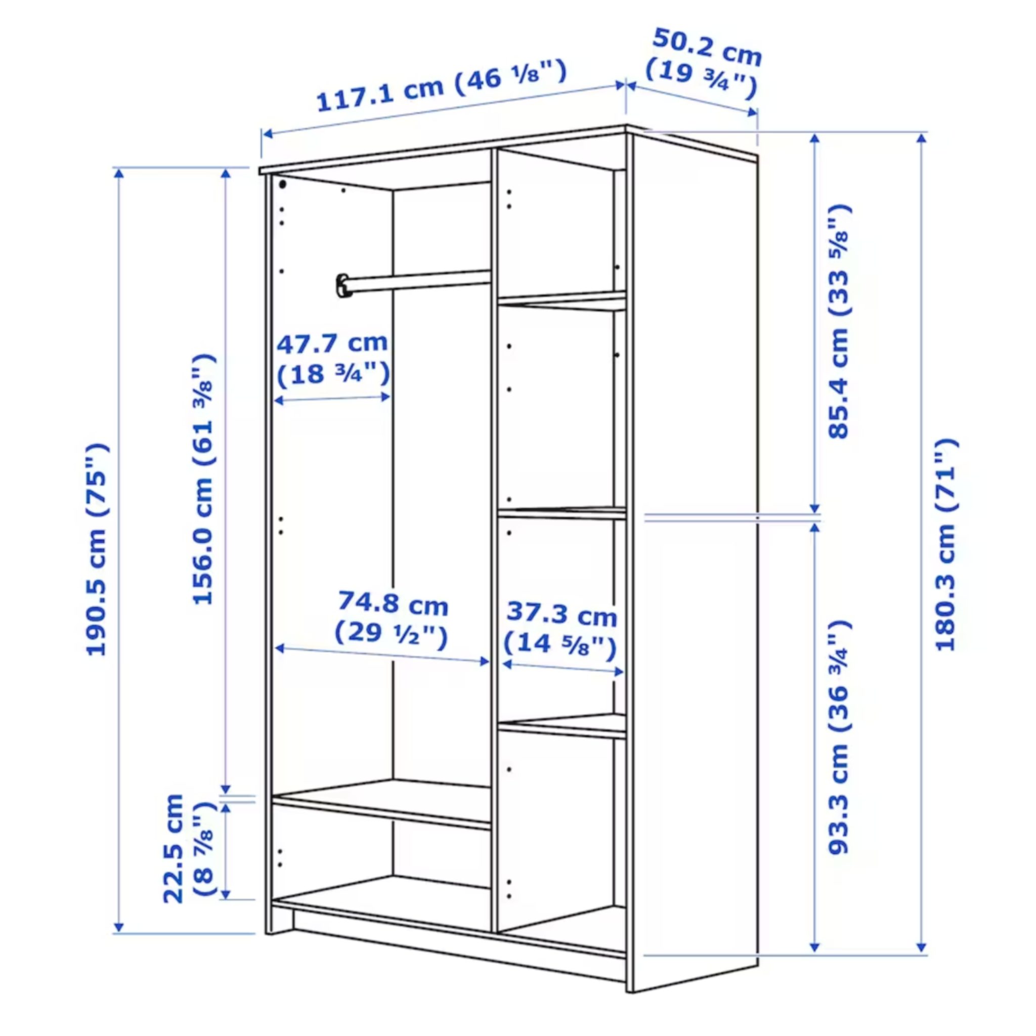 Ikea Brimnes Wardrobe, 117x50x190cm, White (3673783828545)