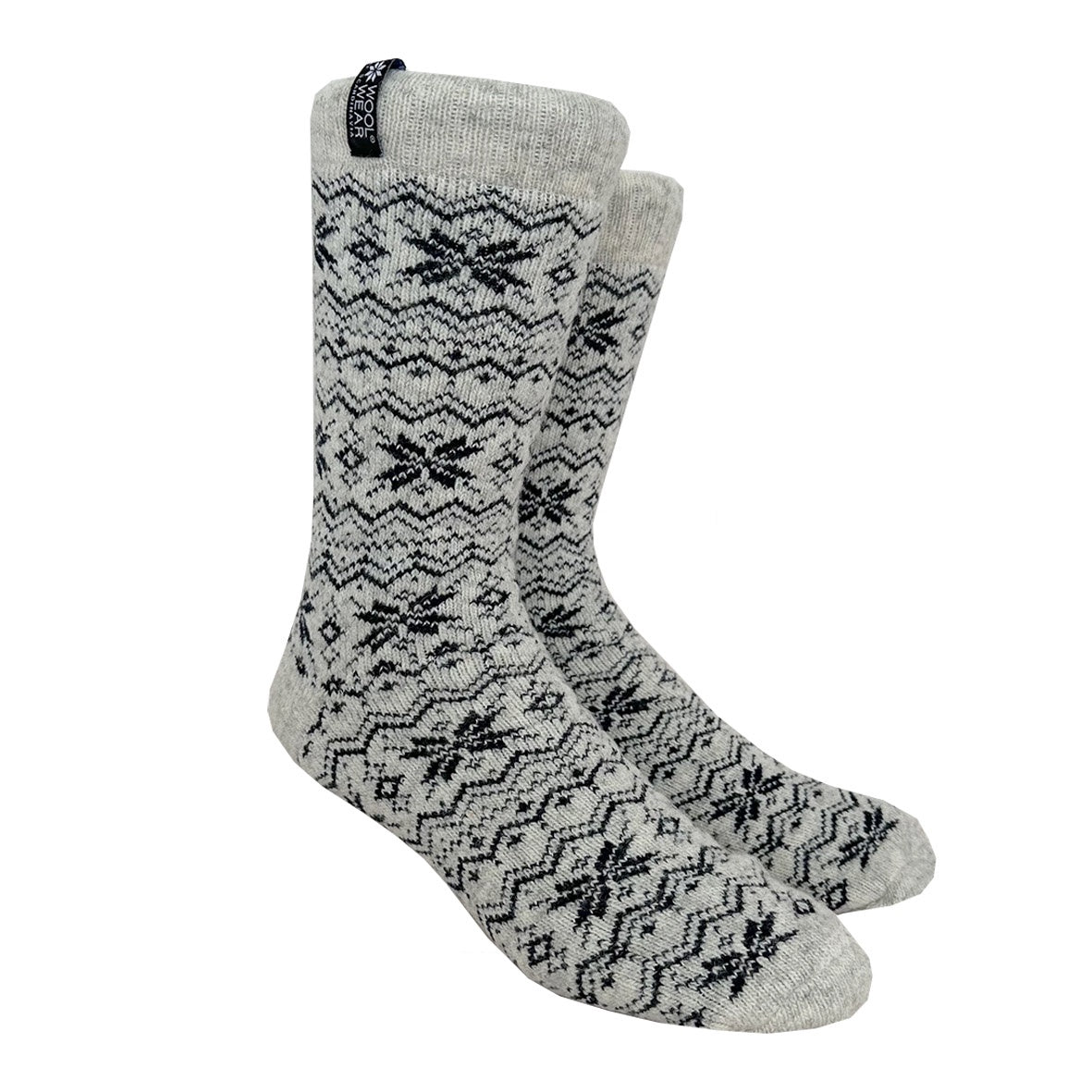Small Snowflakes Wool Socks, Natural-Black (8329763455263)