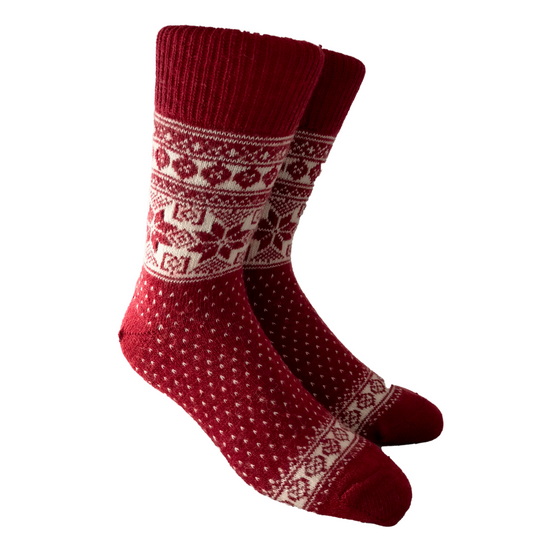 NORWOOL Wool Socks Snowflakes, Red/White (6561539981377)
