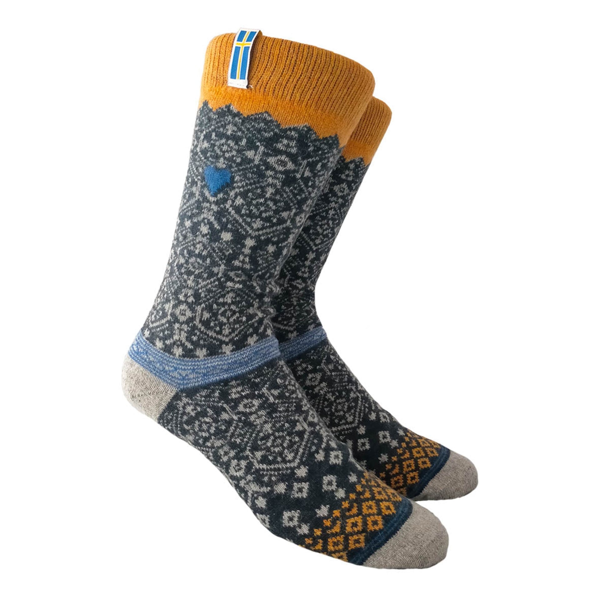 Sweden Wool Socks, Blue-Yellow