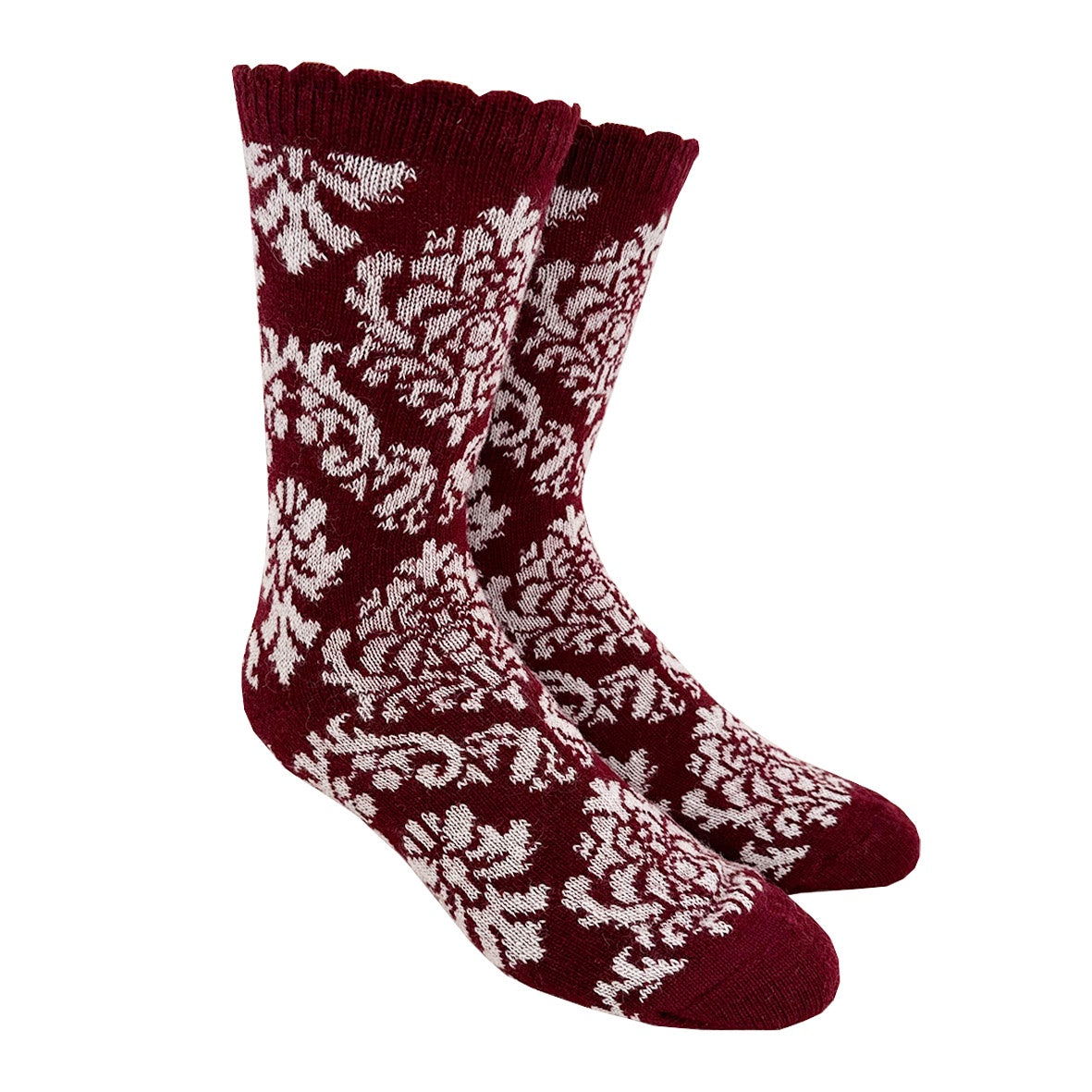 Traditional Womens Wool Socks, Burgundy-White (8329654468895)
