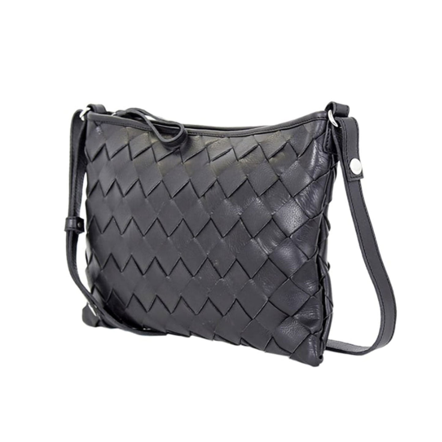 LUMI Trine Woven Leather Bag Large, Black (4389255020609)