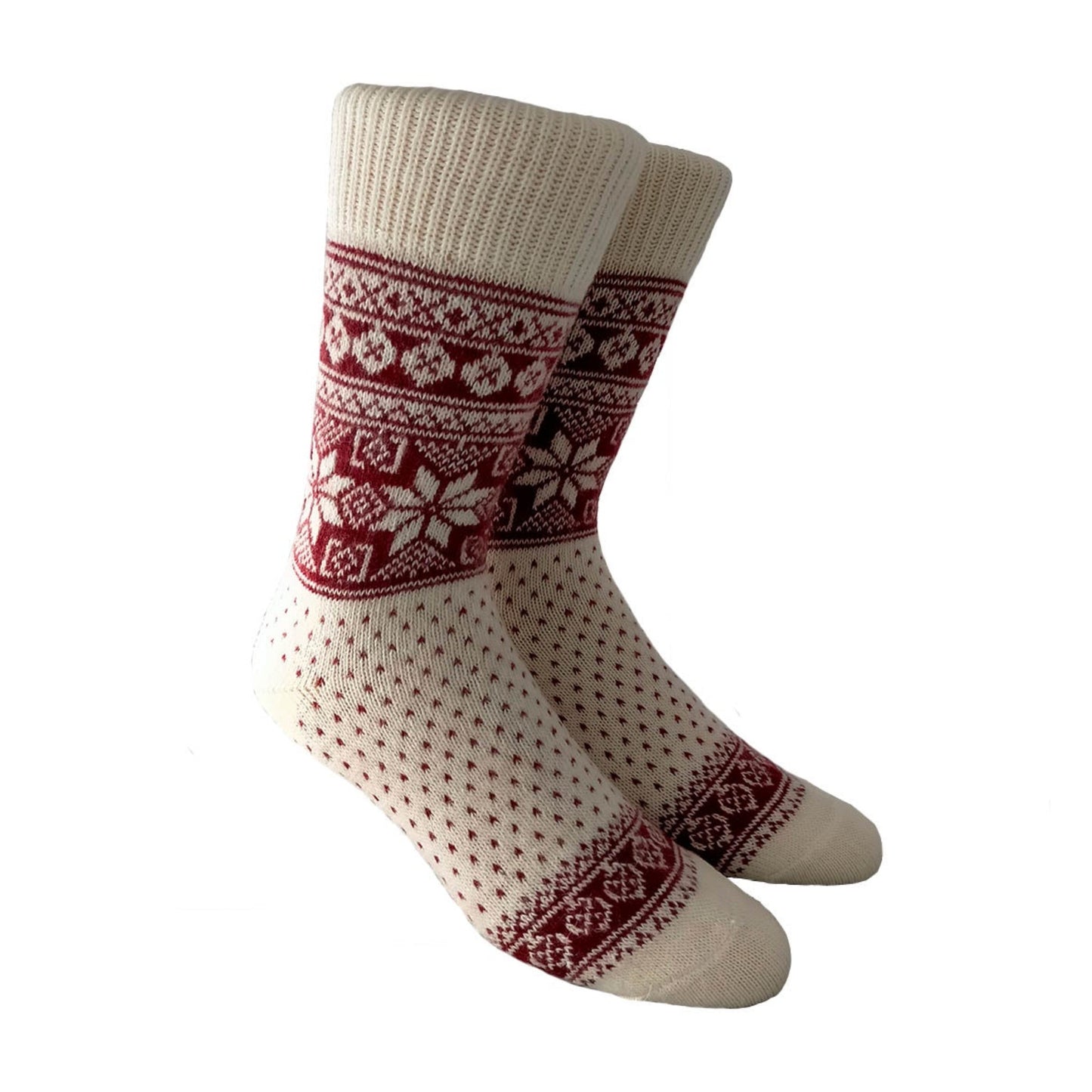 NORWOOL Wool Socks Snowflakes, White/Red (6587125334081)