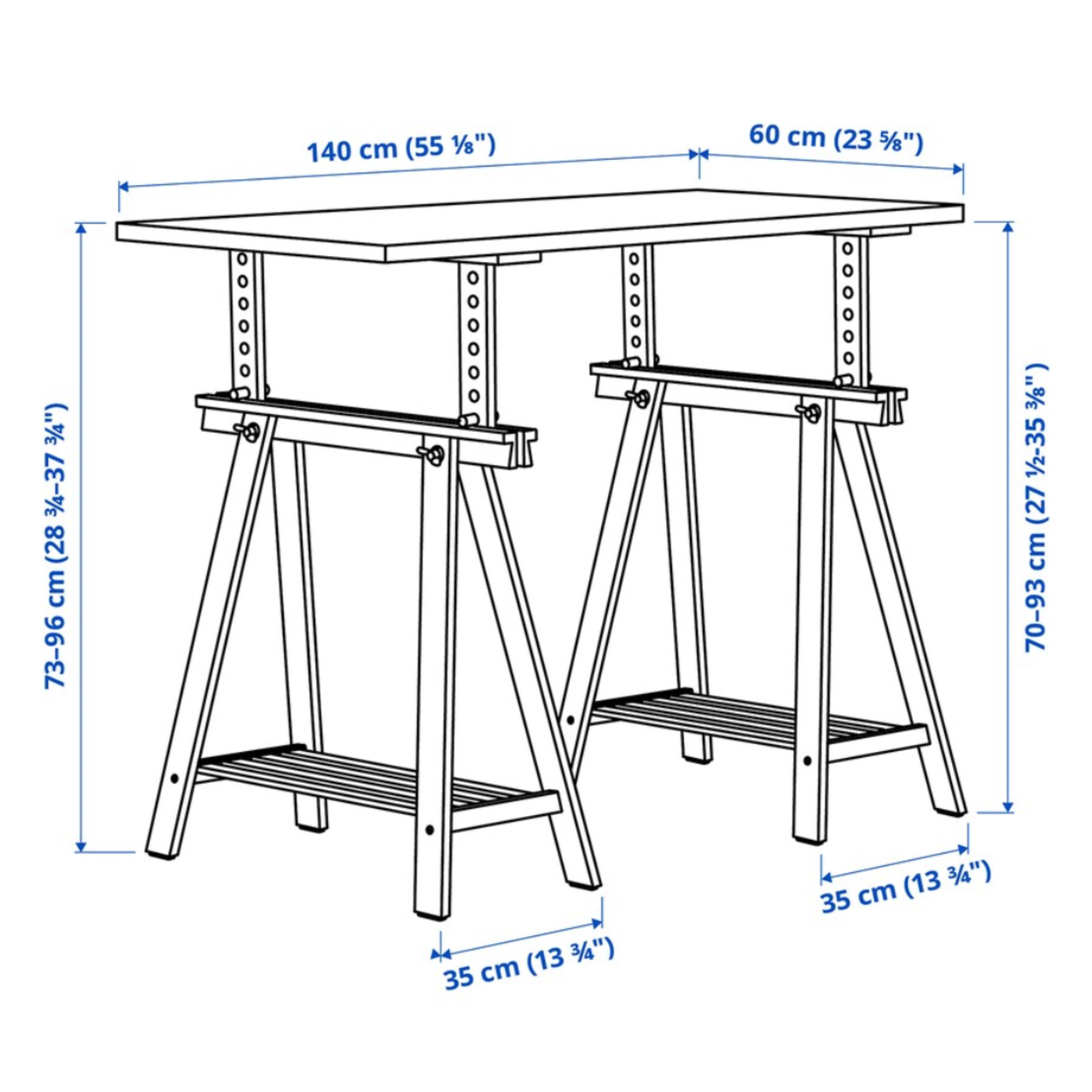 Ikea Lagkapten / Mittback Desk Combo, 140x60x73-96cm, White / Birch (8130975629599)