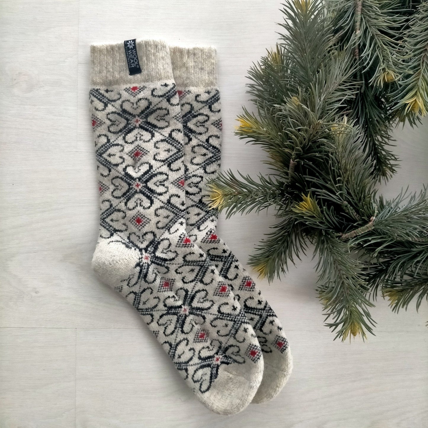 NORWOOL Wool Socks Hearts, Natural (6671518302273)